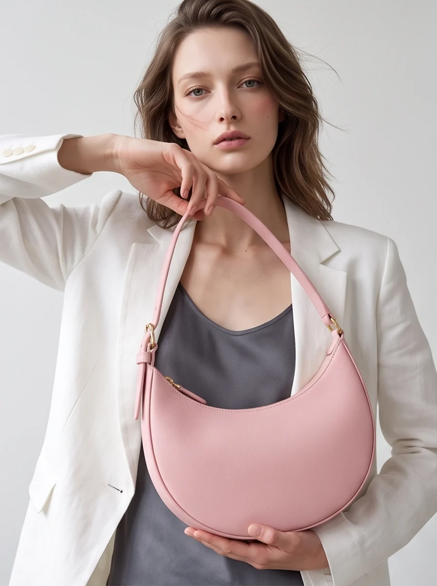 Pink shoulder bag on model